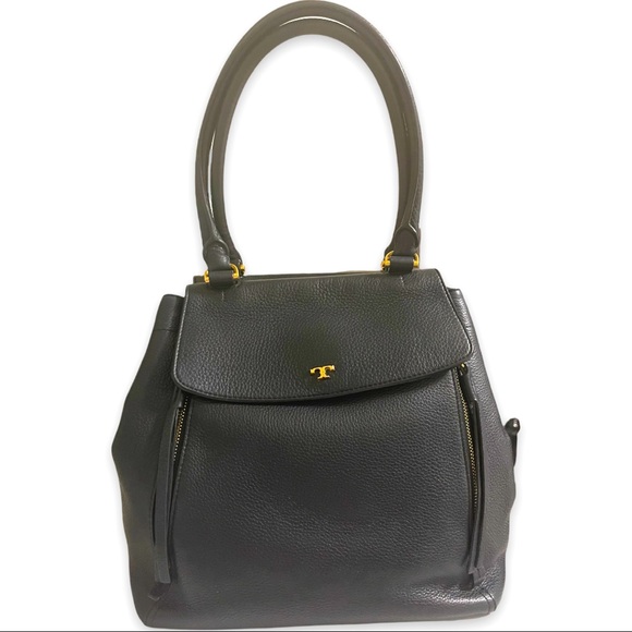 Tory Burch Half-Moon Pebbled Leather Black Tote - Picture 3 of 13